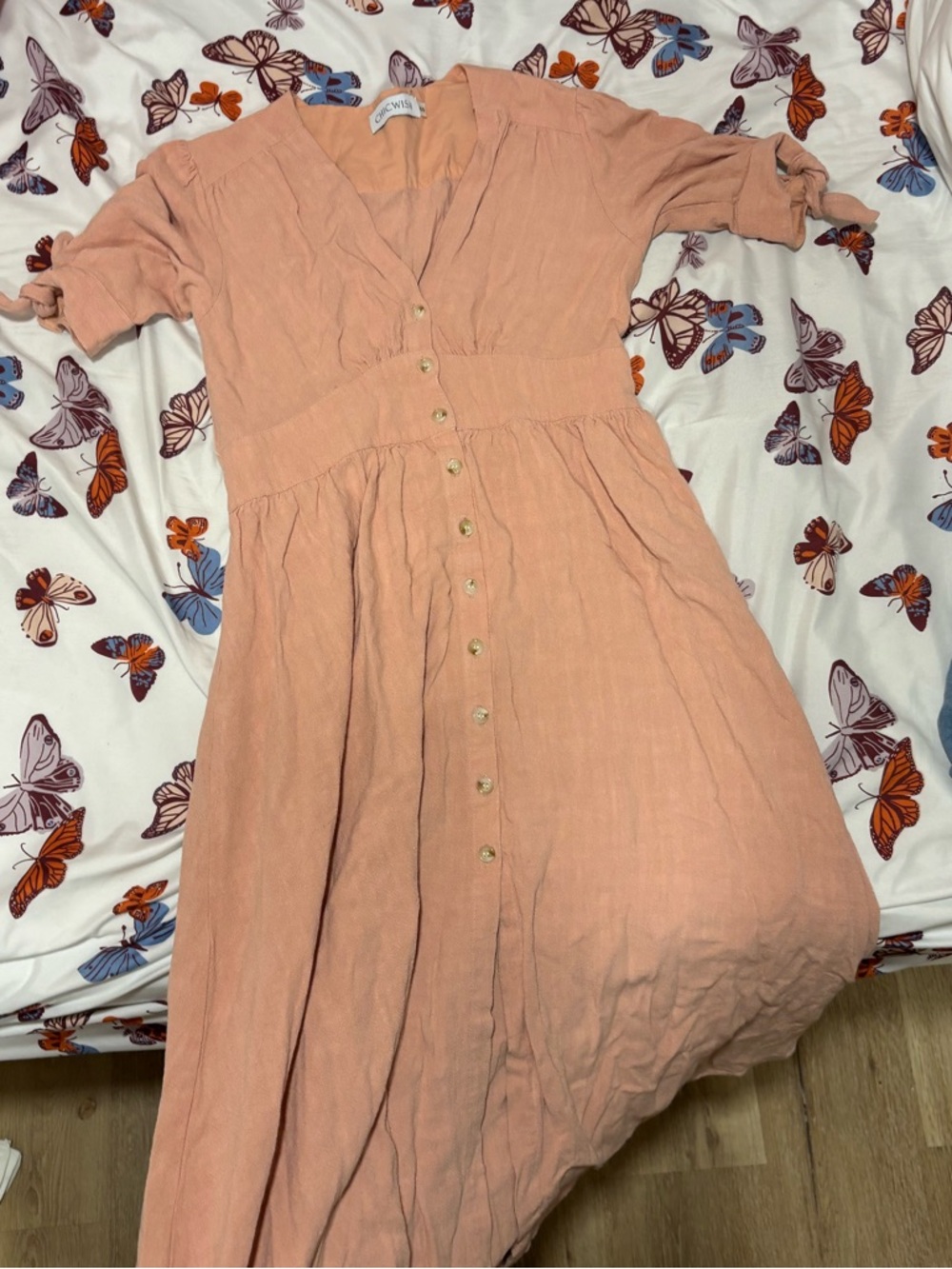 Chicwish Peach Button-Front Midi Dress
